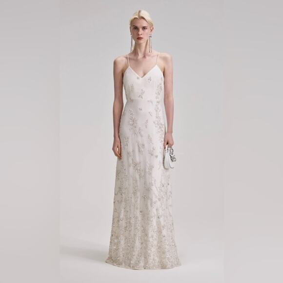 Self-Portrait White‎ Embellished V-neck Maxi Dress UK 6 (US2) - Picture 5 of 16